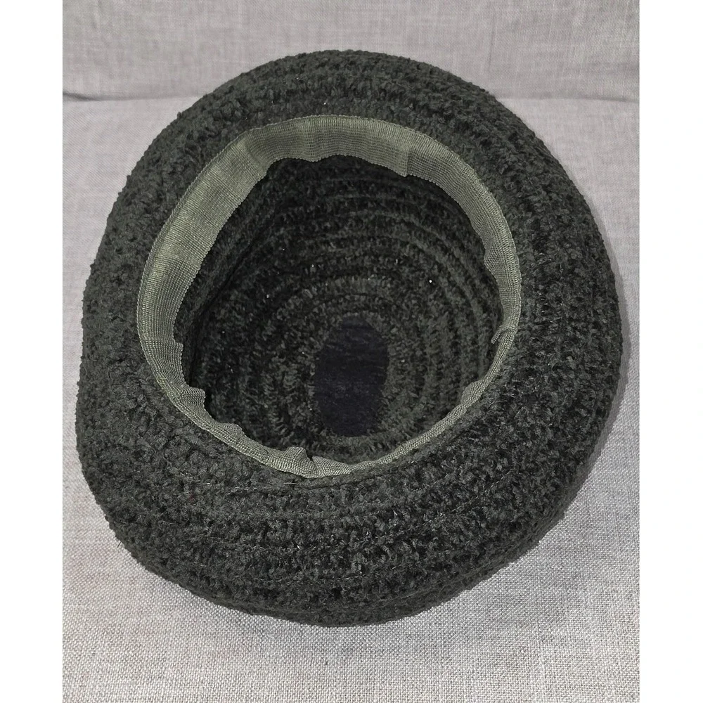 Vintage Dark Green Crochet Bucket Hat Boucle Knit Textured Winter Cloche Hat